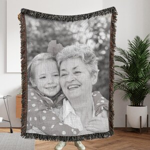 Woven Blanket Personalized Photo Throw Gift for Mom Grandma Custom Blanket with Picture Made in the USA  Personalized Memorial Blanket Gift