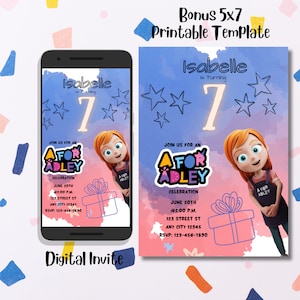 A for Adley Digital Invitation with BONUS 5x7 Printable Template