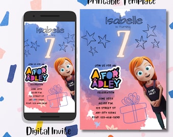 A for Adley Digital Invitation with BONUS 5x7 Printable Template