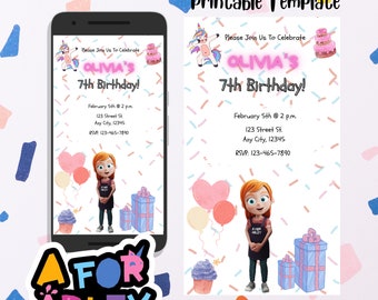 A for Adley Digital Birthday Invitation. BONUS 5x7 printable template