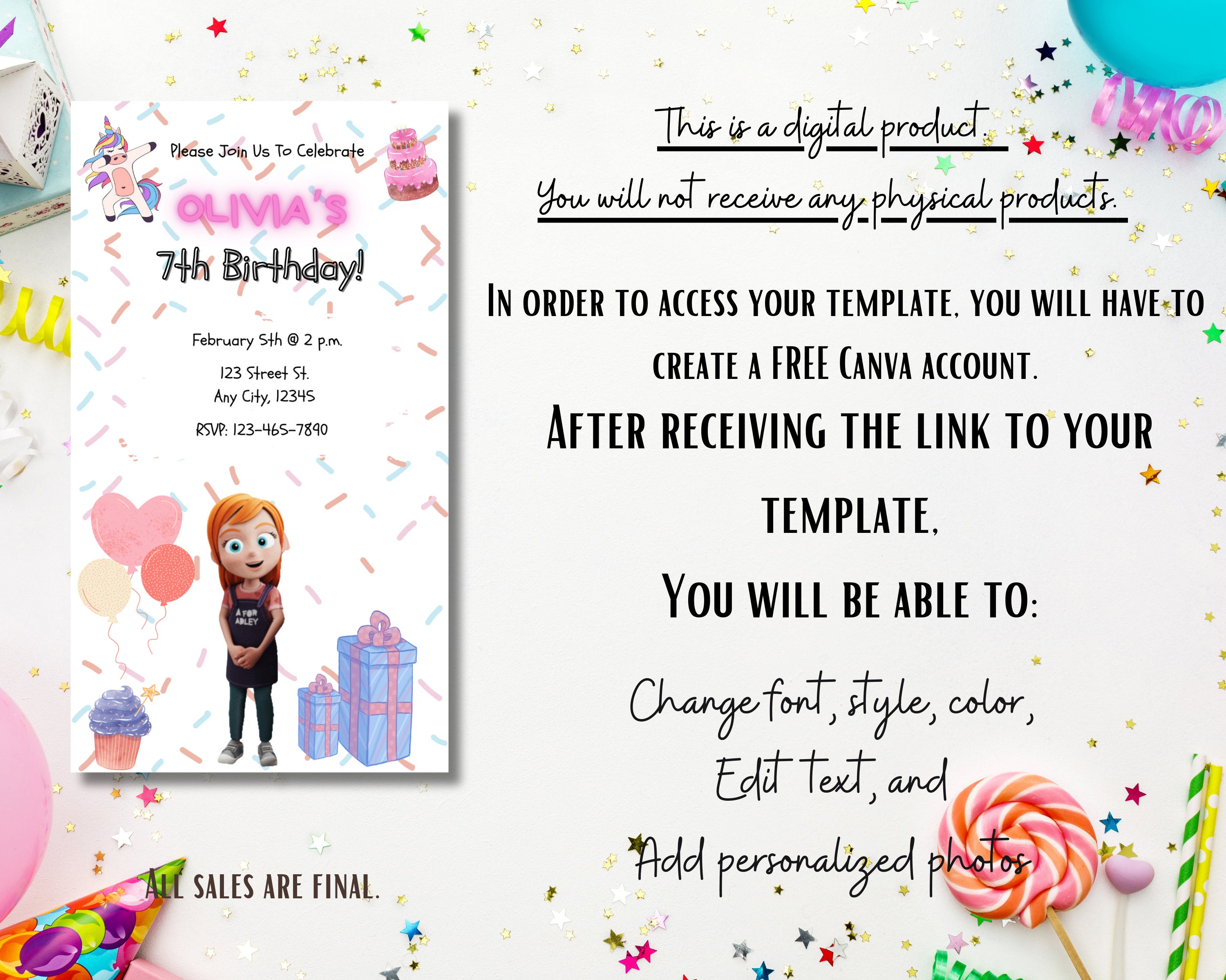 A for Adley Digital Birthday Invitation. BONUS 5x7 Printable Template ...