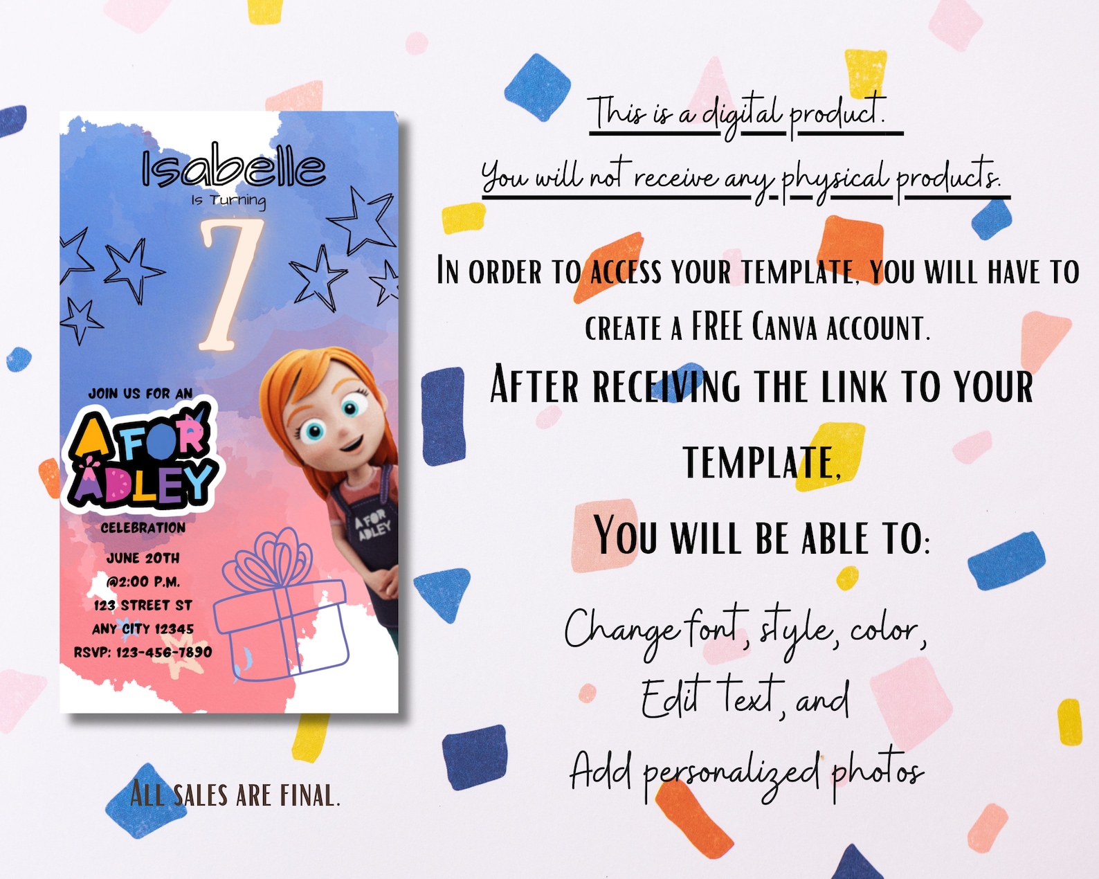 A for Adley Digital Invitation With BONUS 5x7 Printable Template - Etsy