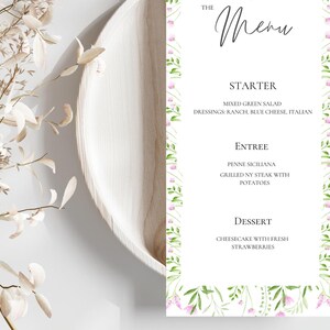 Baptism Menu Template | Printable Baptism Menu | WildFlowers Christening Menu| Girl Baptism | Modern Menu Card | Instant Download