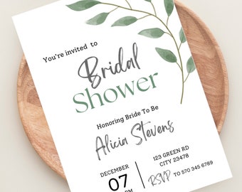 Eucalyptus Bridal Shower Invitation Template: Editable 5x7 (Digital Download)