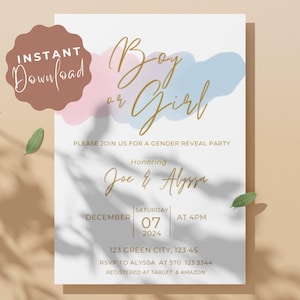 Boy or Girl Gender Reveal Invitation, Editable Gender Reveal Invitation Template: Baby Shower Invite (Digital Download)