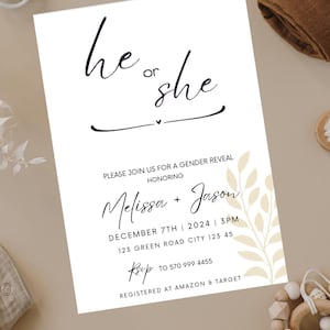 Minimalist Gender Reveal Invitation Template: Neutral Baby Shower (Instant Download)