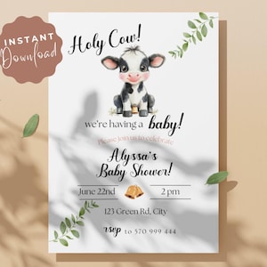 Rustic Cow Baby Shower Invitation: Boho Farm Theme (Printable Template, 5x7 inches)