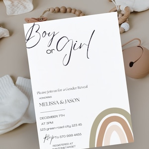 Minimalist Gender Reveal Invitation Template: Neutral Baby Shower (Instant Download)