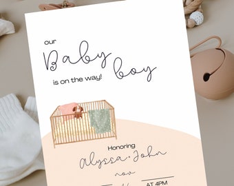Baby Boy Shower Invitation: Neutral Crib Design (Editable, Instant Download)