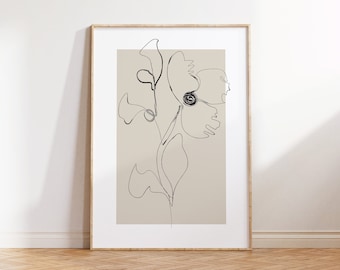 Impressão de arte botânica: decoração de parede com flores bege (download digital)