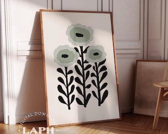 Salviagrönt blommönster: Abstrakt botanisk, modern stil från mitten av århundradet (digital nedladdning)