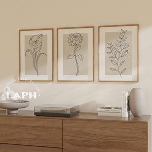 Set of 3 Beige Botanical Wall Art 01 - Botanical Line, Neutral Prints,  Minimalist Room Wall Decor, Printable Instant Download