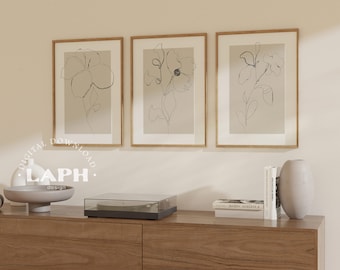 Beige Flower Prints Set: Botanical Line Art (Digital Download)