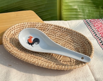handmade spoon, unique chicken hand-painted, soup spoon, ceramic spoon Handmade Ceramic Soup Spoon