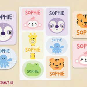 Feuille d'autocollants bébés animaux - personnalisée avec le nom de votre bébé !