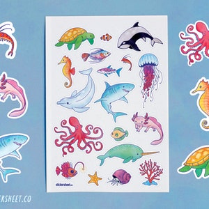 Feuille d'autocollants créatures de l'océan - Stickers décoratifs aux formes personnalisées