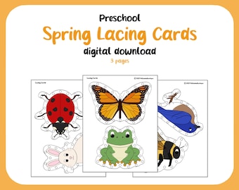 Juego de tarjetas con cordones / Primavera / Preescolar /