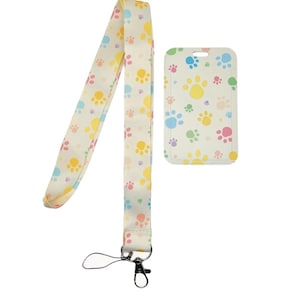Colorful Paws Lanyard with ID Badge Holder - Cute Pet Print Lanyard for Work, School, Nurses, Teachers, Office Accessories