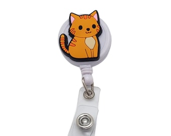 Cute Orange Tabby Cat Badge Reel - Retractable ID Holder for Nurses, Teachers, Office Staff - Animal Lover Gift, Fun Cat-Themed Accessory