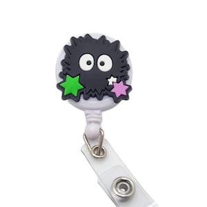 Cute Soot Sprite Badge Reel - Adorable Retractable ID Holder, Fun Anime-Inspired Lanyard Accessory, Office Nurse Teacher Gift, Anime Badge