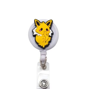 Electric Element Fox Badge Reel - Cute Retractable ID Holder, Nurse Badge Clip, Anime Animal Badge, Office Accessory, Manga Badge Reel