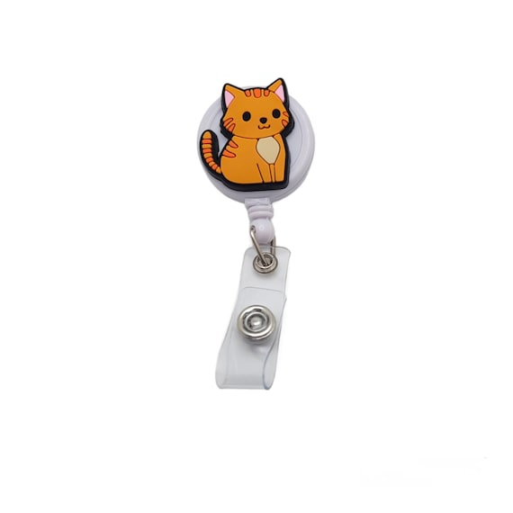 Cute Orange Tabby Cat Badge Reel - Retractable ID Holder for Nurses, Teachers, Office Staff - Animal Lover Gift, Fun Cat-Themed Accessory