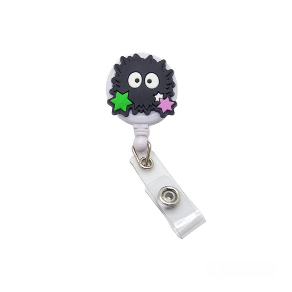 Cute Soot Sprite Badge Reel - Adorable Retractable ID Holder, Fun Anime-Inspired Lanyard Accessory, Office Nurse Teacher Gift, Anime Badge