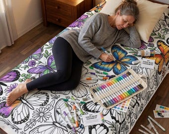 Stress Relief Coloring Blanket Velveteen Plush Blanket | Washable, Marker-Friendly