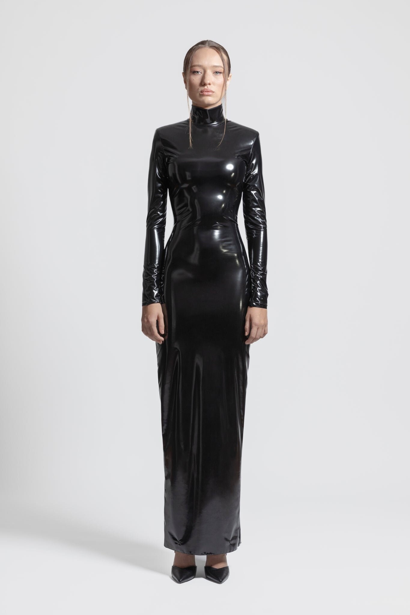 chinese dress ladies Widow Leather Bondage Maxi Dress- Black – Dolls Kill