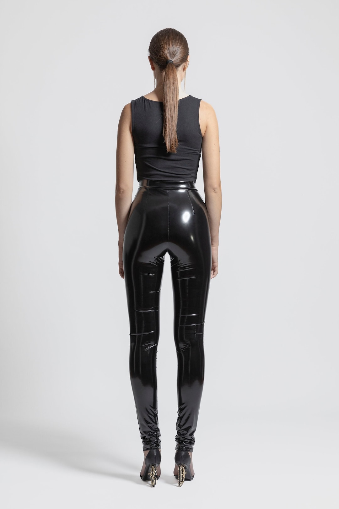 Thick Double Pocket Leggings Outer Wear Latex Shark Pants