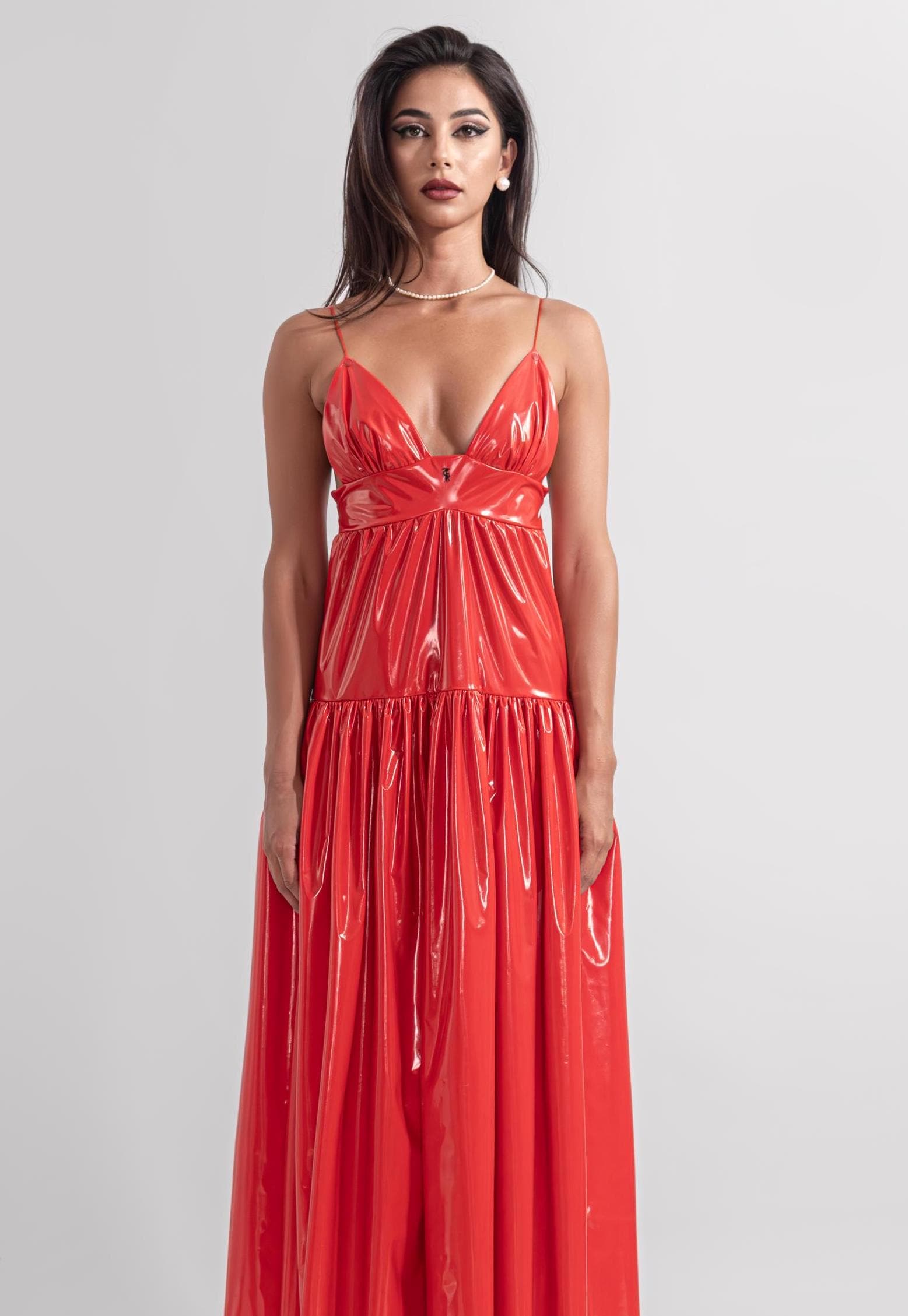 red latex dress Bound Dress – Handmade Latex Strapless Mini Dress main image 1