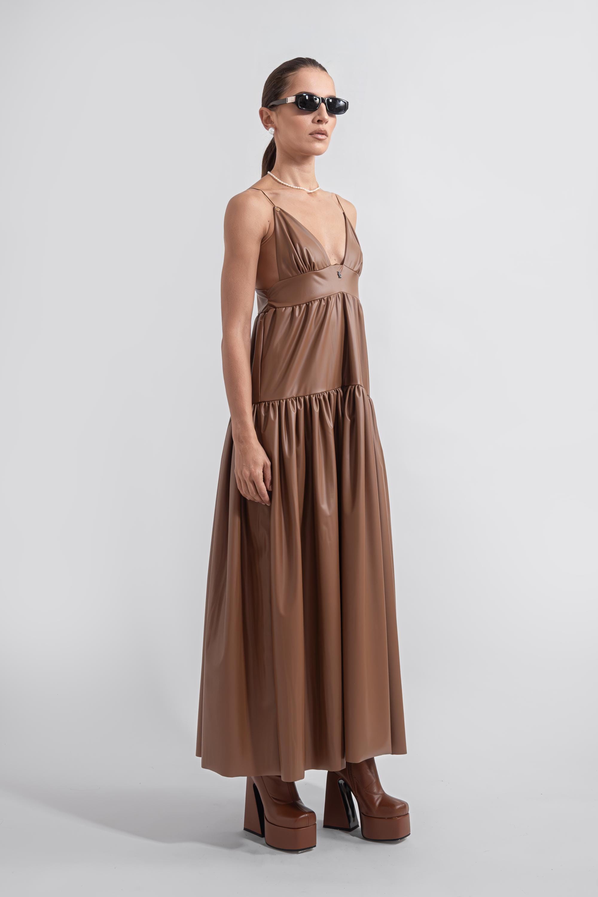 caramel brown dress Sienna Draped Cutout Maxi Dress Brown / S main image 0