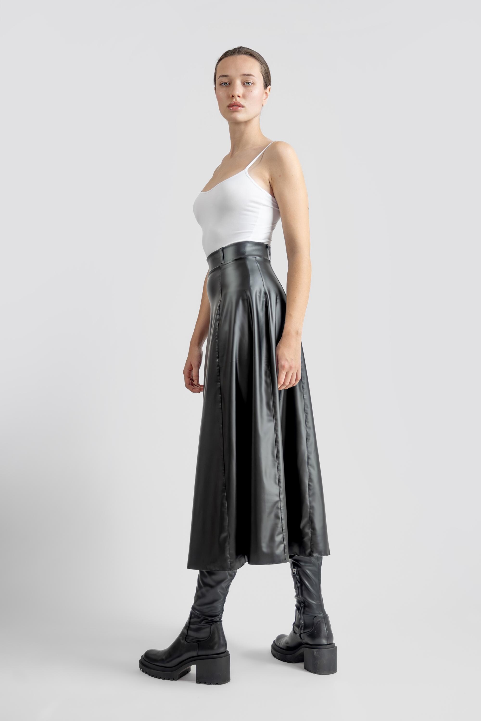 Black Pleated Faux Leather Black Skirt French Connection Kayleigh