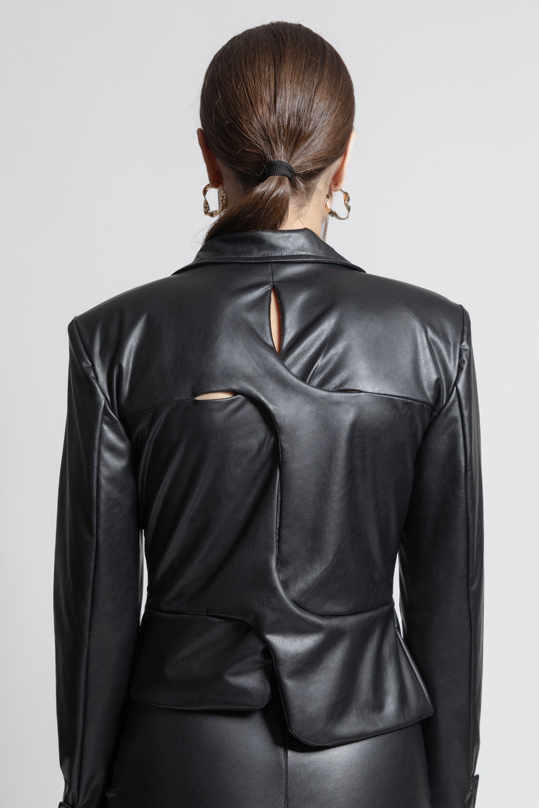Asymmetric Vegan Leather Blazer | Women Black Jacket Faux Leather ...