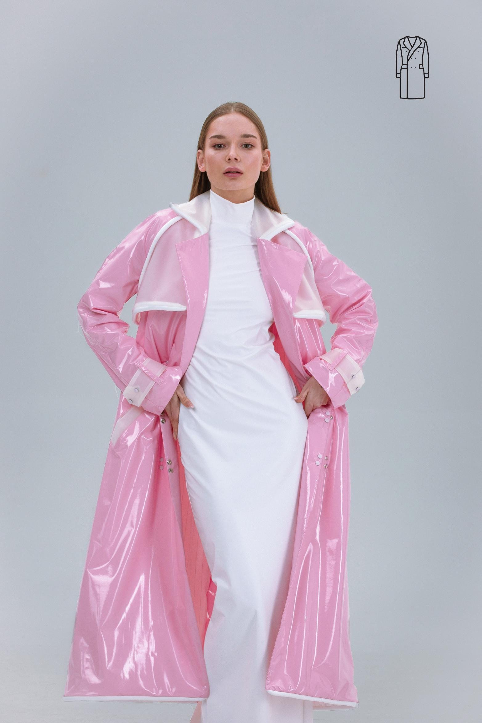 ロンハーマン soft shell Modscoat スプリングコート　XS Buy Glossy Faux Leather Long Coat – Extravagant Latex-look Jacket
