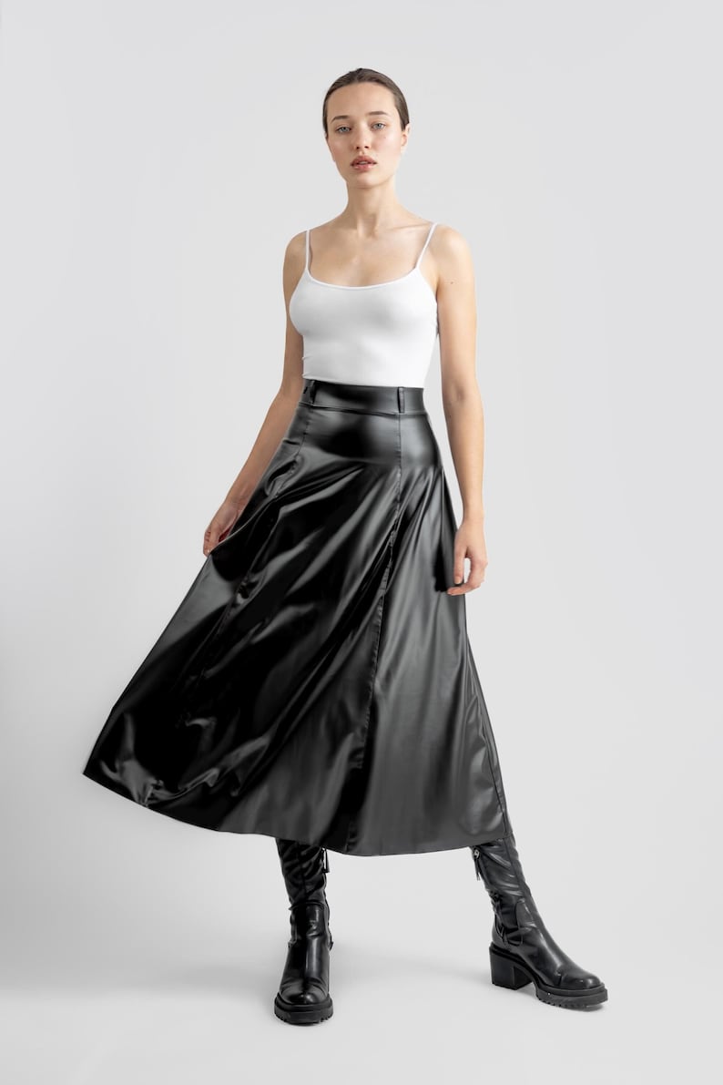 faux leather black midi skirt handmade