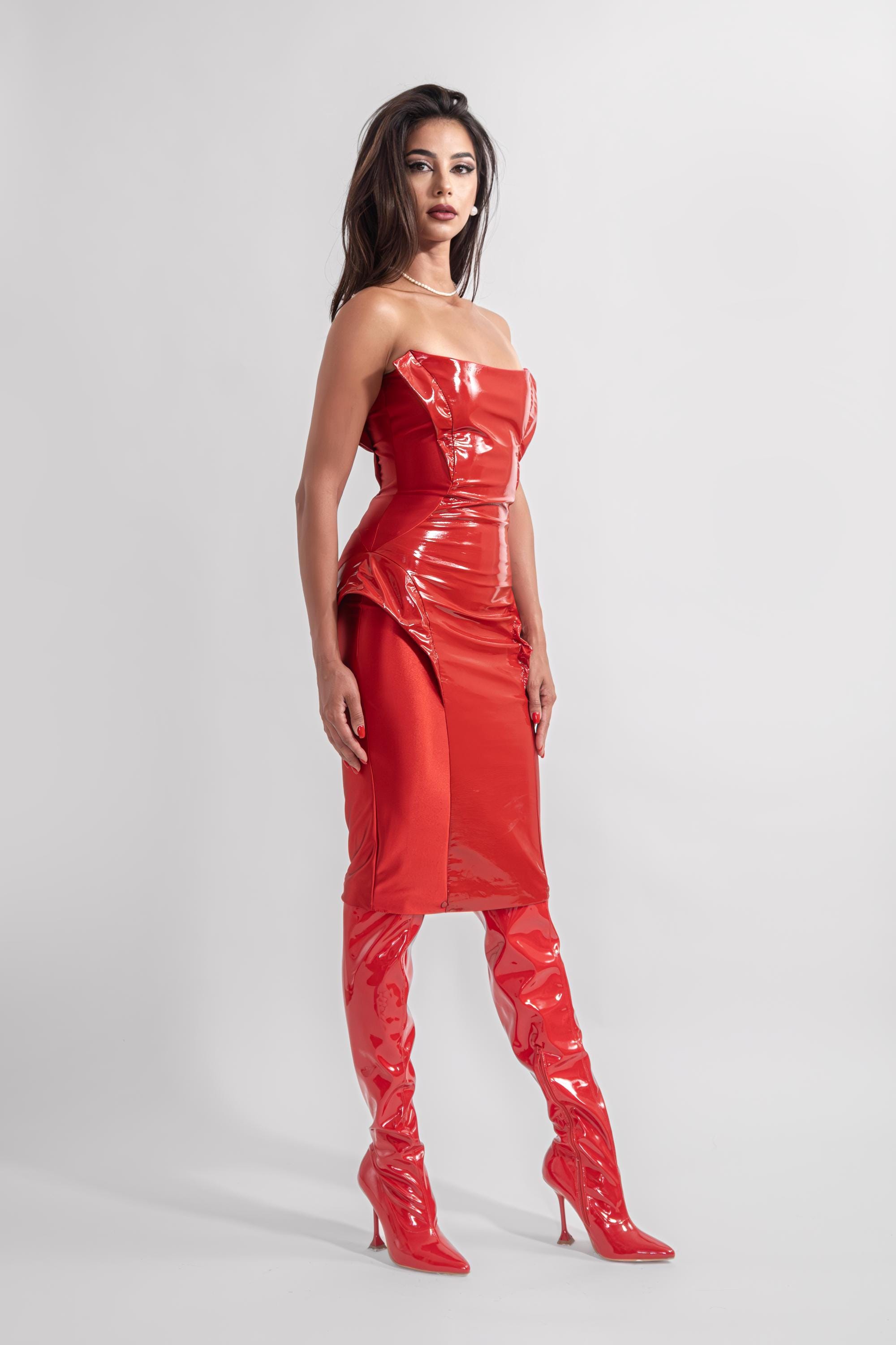 white christmas dresses Baby Blue Latex Rose Dress – Dona Matoshi