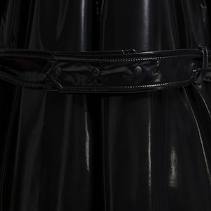 TACRAI Straight Coat Latex Look Black Longline Classic Trench Coat Women Overcoat Topcoat Oversize Outwear Maxi Handmade Wet Look Glossy image 4