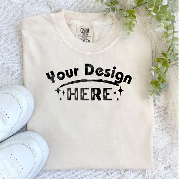 1717 Comfort Colors Ivory Mockup Simple Clean Shirt Mockup Neutral Casual T-shirt mockup Minimalistic Aesthetic Tee Mock-up Soft Boho style