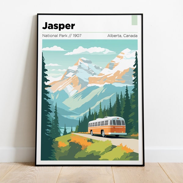 Jasper Canada Travel Poster, Jasper National Park Wall Art Print, Jasper Painting Illustration,Printable Jasper Poster, Canadian Rockies Art