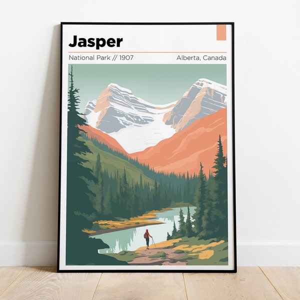 Jasper Canada Travel Poster, Jasper National Park Wall Art Print, Jasper Painting Illustration,Printable Jasper Poster, Canadian Rockies Art