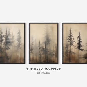 3er-Set Wald Kunstwerk, Wabi Sabi Triptychon Wandkunst, Japandi Wand Kunst Schlafzimmer Dekor, Aquarell druckbare Kunst