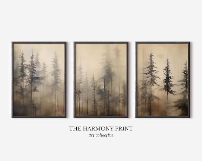 Framed Foggy Pine Forest Canvas Print | Misty Woodland Wall Art - Etsy ...