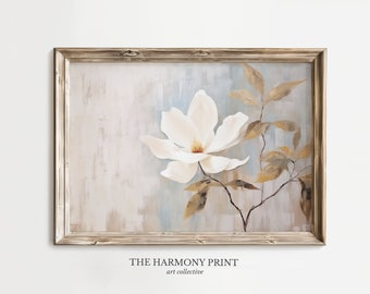 Arte digital de magnolia blanca IMPRIMIBLE, elegante decoración estilo pintura al óleo, arte de pared de arte botánico