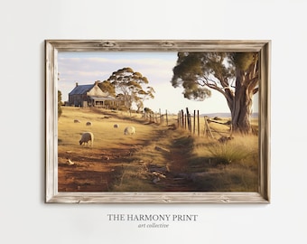 Vintage Outback Homestead Digital Wall Art, Rustic Country Home Decor, Country Landscape