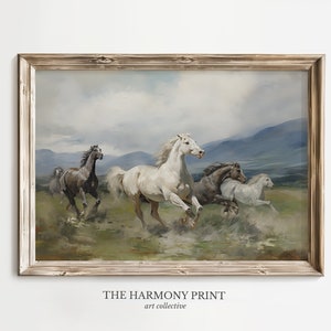 Wild Horses Running Painting, Equestrian Wall Art, Galloping Horse Print