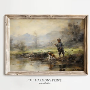 Vintage Boy Fishing with Dog Print: Rustic Nursery Wall Art (Digital Download)