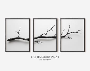 Minimalist Branch Wall Art, Black and White Nature Print, Modern Scandinavian Artwork, Contemporary Monochrome Decor