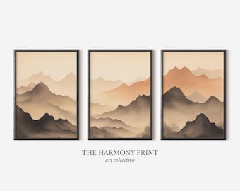 Mountain Print Set, Minimalist Landscape Triptych, Modern Wall Art, Nature Decor