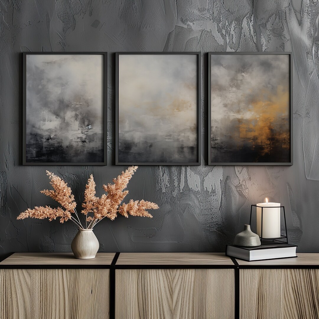 Set of 3 Prints, Wabi Sabi Triptych Wall Art, Dark Poster Japandi Art ...
